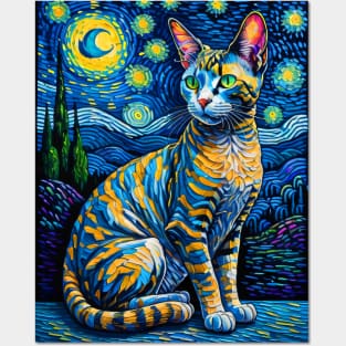 The Devon Rex Cat in starry night Posters and Art